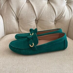 Cole Haan Green Suede Loafers with Gold Accent